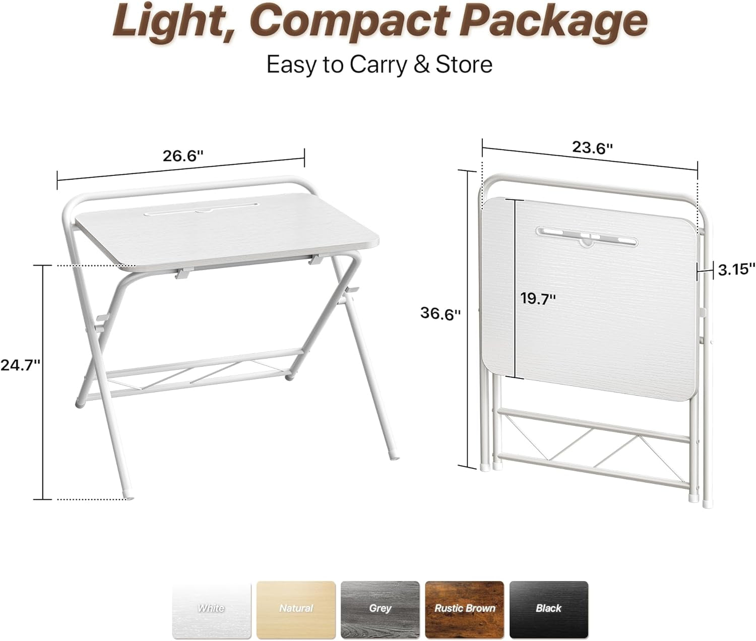 Folding Desk with Adjustable Height and Tablet Slot, 24-Inch Space-Saving Computer Desk for Home Office, Bedroom, and Study, White