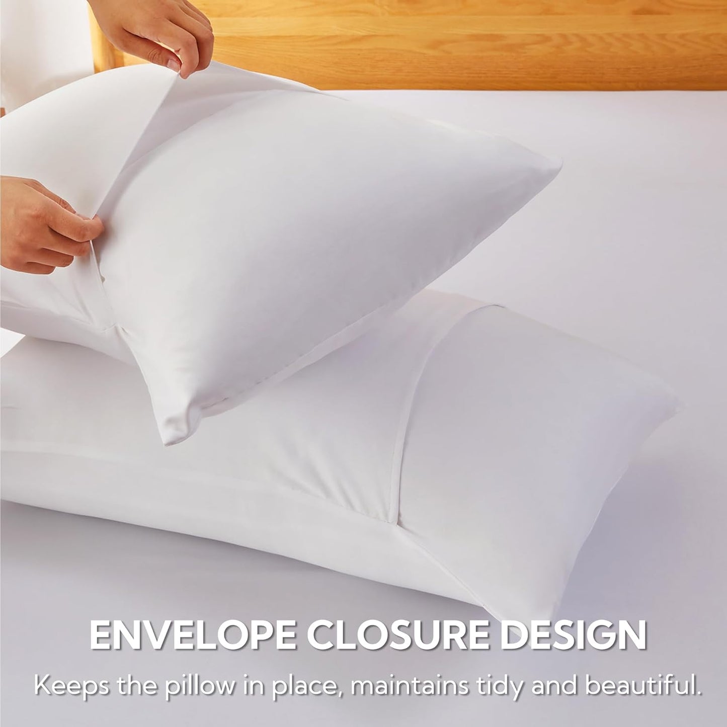 2 Pack Pillowcase Standard Size, Polyester & Rayon Derived from Bamboo Cooling Pillow Cases for Hot Sleepers, Breathable & Moisture Wicking, Soft Envelope Pillow Cases (White, 20"X26")