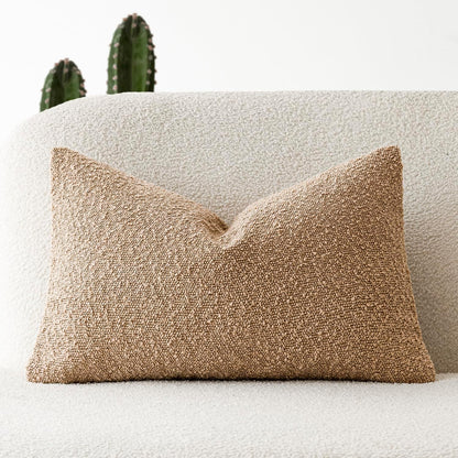 Textured Boucle Throw Pillow Covers Accent Solid Lumbar Pillow Cases Cozy Soft Decorative Couch Cushion Case for Chair Sofa Bedroom Living Room Home Decor, 12 X 20 Inch,Taupe Khaki Camel