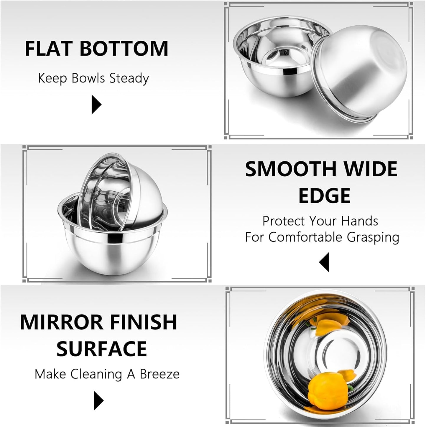 Khaki Mixing Bowls with Lids, Set of 3, Stainless Steel Salad Nesting Bowl for Mixing, Storing, Prepping, Airtight & Stackable, Size 4.6/3 /1.5 QT