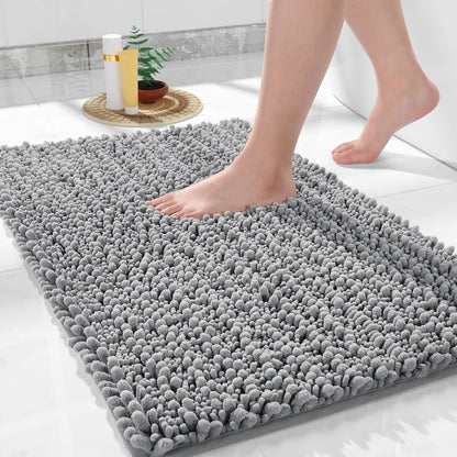 Bathroom Rugs Non Slip Washable 24X17 Inch - Ultra Soft Absorbent Chenille Bath Mat, Quick Dry Shaggy Floor Carpet for Tub Shower, Gray Home Decor Accessories