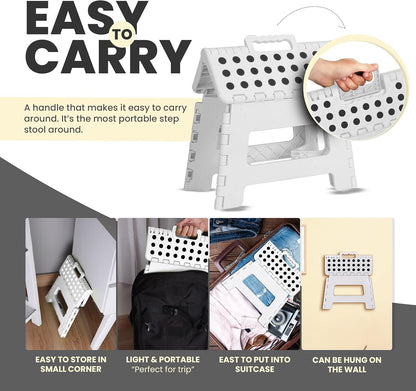 Folding Step Stool with 9 Inch Height (Pack of 1) - Holds up to 300 Lbs - Lightweight Plastic Foldable Step Stool for Kitchen, Bathroom & Living Room (White)