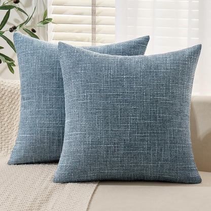 Burlap Linen Throw Pillow Covers 18X18 Inch Set of 2 Coastal Blue Farmhouse Decorative Pillows Modern Pillowcases Soft Accent Cushion Covers for Outdoor Couch Sofa Bedroom Livingroom Home Decor