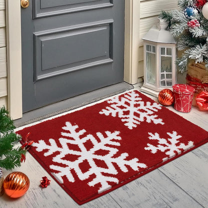 Snowflake Christmas Bathroom Rugs 16"X24" Soft & Absorbent Micorfiber Bath Mats Fluffy Plush Non Slip Carpet Washable for Bathroom Floor(Christmas Red, 1'4" X 2')