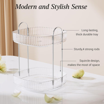 Rotating Bathroom Countertop Organizer, Large Capacity 2-Tier Multi-Function Storage for Cosmetics, Skincare, and Perfume. Makeup Organizer Countertop Ideal for Dresser, Bathroom,Vanity, Clear
