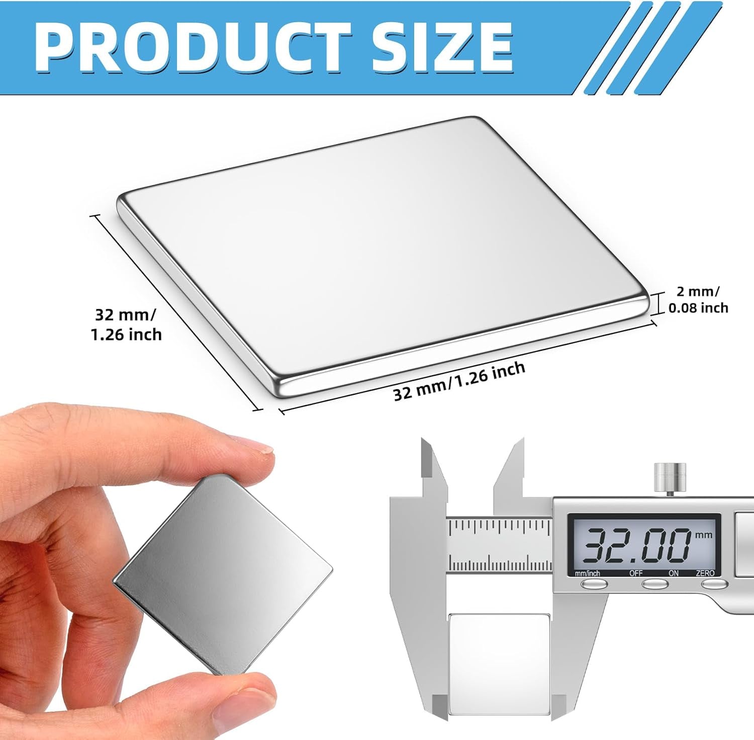 6 Pack Permanent Rare Earth Magnets, Powerful Neodymium Square Magnets for Fridge, DIY, Building, Science, Craft, Office, Whiteboard, Cruise 1.26 Inch X 1.26 Inch X 1/8 Inch