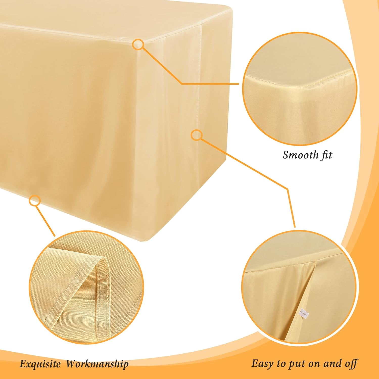 2 Pack Table Clothes for 6 Foot Rectangle Tables - Water Resistant Washable Fabric Polyester Rectangle Table Cover for Outdoor/Indoor Usese, 72L X 30W X 30H Inches, Champagn