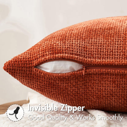 Pack of 2 Fall Burnt Orange Decorative Pillow Covers 18X18 Inch Soft Chenille Couch Throw Pillows Farmhouse Cushion Covers for Home Decor Sofa Bedroom Living Room