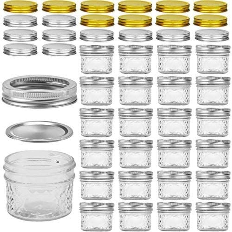 4 Oz Mini Mason Jars with Regular Lids - 25 Pack with Extra 20 Lids, Perfect for Jam, Honey, Wedding and Shower Favors, DIY Spice Storage
