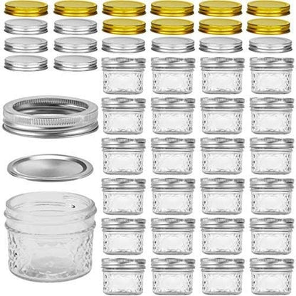 4 Oz Mini Mason Jars with Regular Lids - 25 Pack with Extra 20 Lids, Perfect for Jam, Honey, Wedding and Shower Favors, DIY Spice Storage