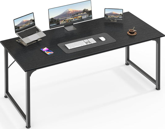 55-Inch Modern Home Office Desk with Sturdy Metal Frame, Ideal for Gaming and Writing, Black Finish