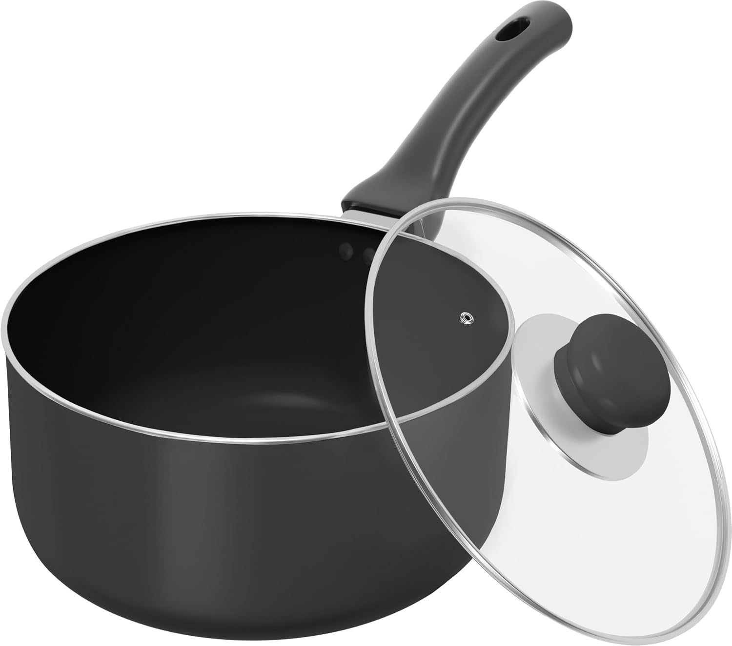 2 Quart Detachable Handle Nonstick Saucepan with Glass Lid, Multipurpose Use for Home, Kitchen or Restaurant, Grey & Black