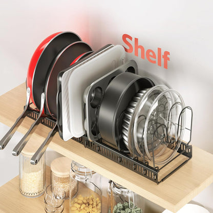 Pots and Pans Organizer under Cabinet with Pan Holder: Expandable 11.8"-22.8" Kitchen Cabinet Organizer Rack, 12 Adjustable Dividers Storage for Cookie Sheets, Cutting Boards & Heavy Cookware