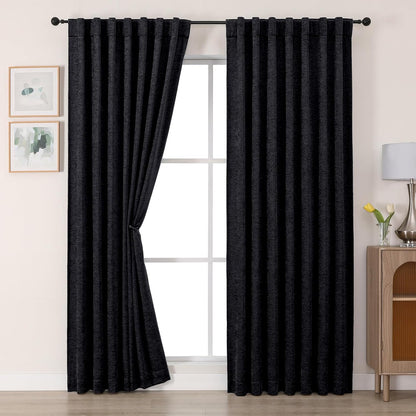 Chenille Black Curtains 72 Inch Length 2 Panels, Light Filtering Luxury Window Curtains, Back Tab Privacy Soft Velvet Window Curtain Drapes for Bedroom Living Room, 40" Wx72 L