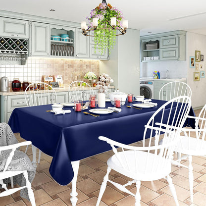 2 Pack Rectangle Vinyl Tablecloth, Waterproof Spillproof Plastic Flannel Backed Table Cloth, Wipe Clean Table Cover for Dining Table, Buffet Parties and Camping (Navy Blue, 52" X 70")