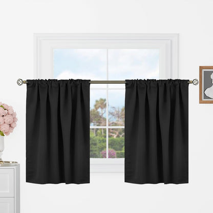 Black Small Kitchen Window Curtains over Sink - 36 Inch Length Rod Pocket and Back Tab Thermal Insulated Short Curtains for Cafe/Rv Camper/Bathroom, 2 Panels, Each 34 X 36 Inch