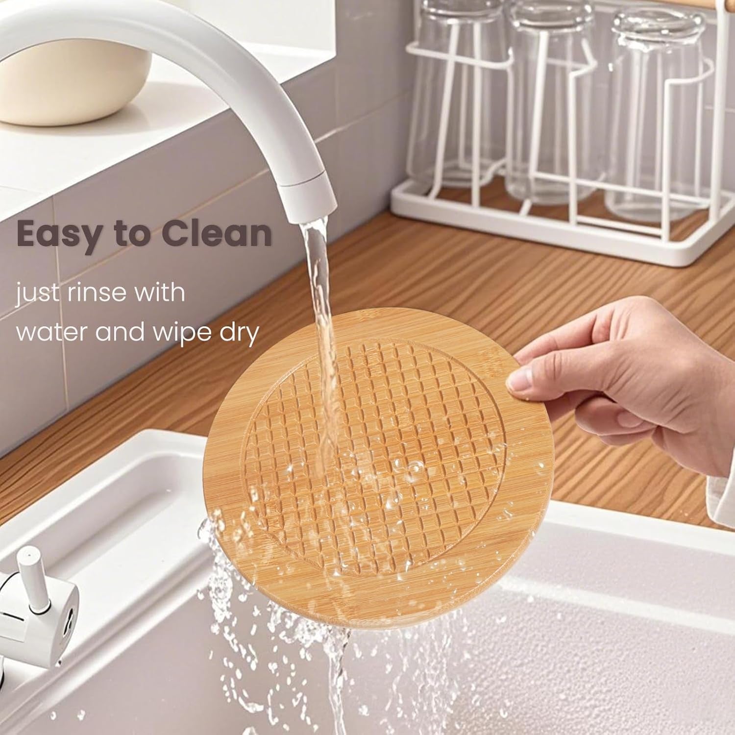 Bamboo Trivets for Hot Dishes, Hot Pots and Pans, 7.5 Inch Thick Heat Resistant Large Coaster for Kitchen, Hot Pads, Kitchen Essentials, Kitchen Decor for Table & Countertop, 2 round +2 Square