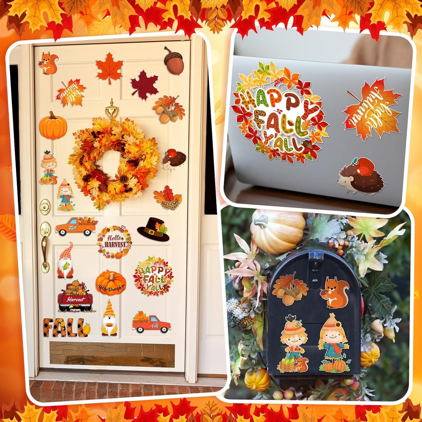 24-Piece Autumn-Themed Happy Fall Gnome and Pumpkin Refrigerator Magnets Set - Decorative Magnetic Stickers for Thanksgiving and Harvest Celebrations