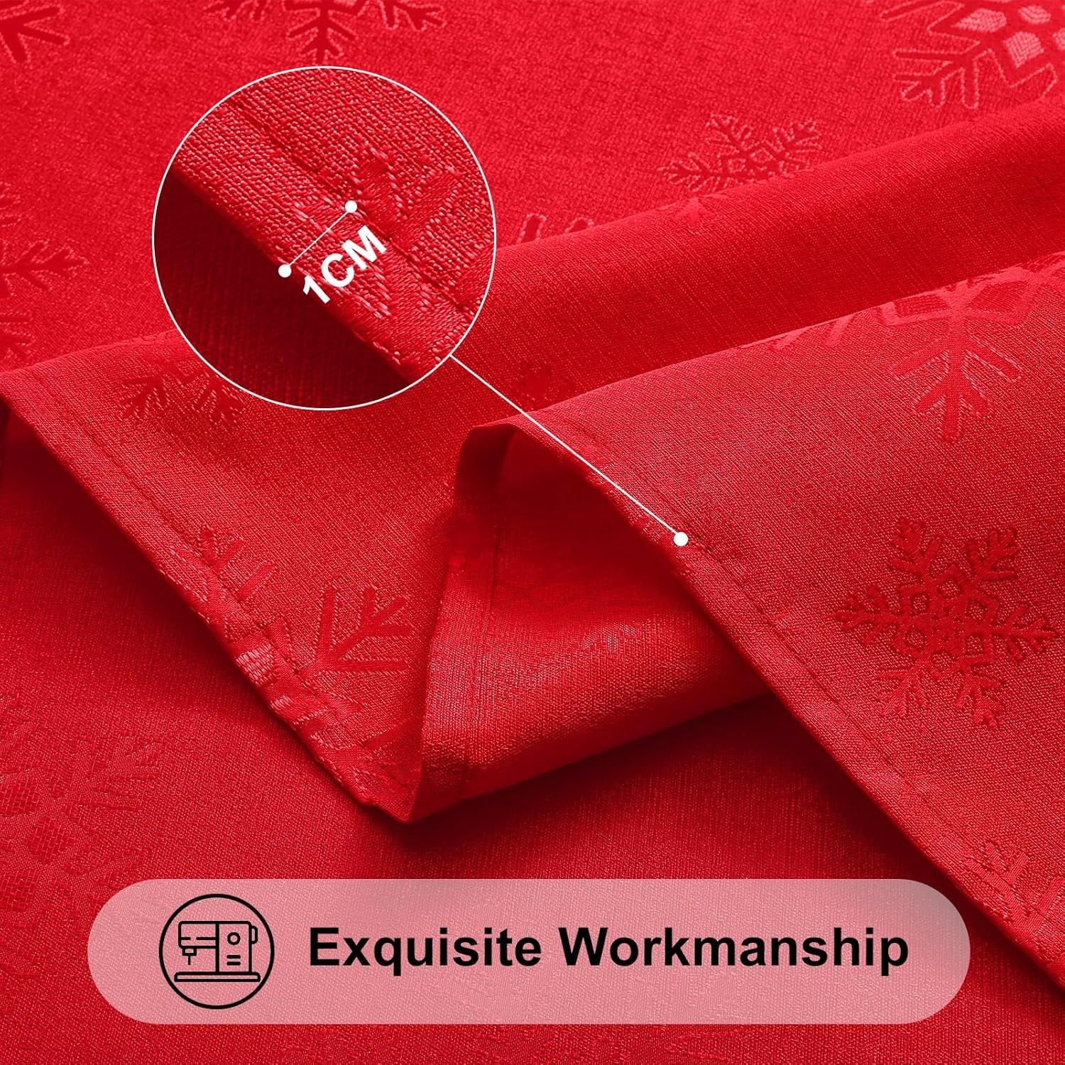 Rectangle Christmas Tablecloth 60X84 Inch, Waterproof Damask Table Cloth, Snowflake Patterns Fabric Table Covers for Christmas Dinner, and New Year Celebration, Red