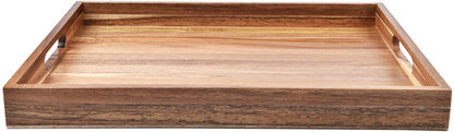 Acacia Wood Serving Tray with Handles (17 Inches) – Decorative Serving Trays Platter for Breakfast in Bed, Lunch, Dinner, Appetizers, Patio, Ottoman, Coffee Table, BBQ, Party –Great for Lap &Couch