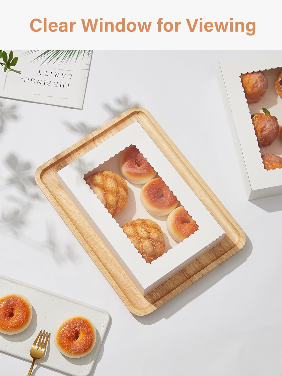 24 Pack Bakery Boxes with Window, 12" X 8" X 2.5", White Cookie Packaging for Chocolate Covered Strawberries, Cupcakes, Donuts, Treat, Baked Goods, Auto-Popup Design