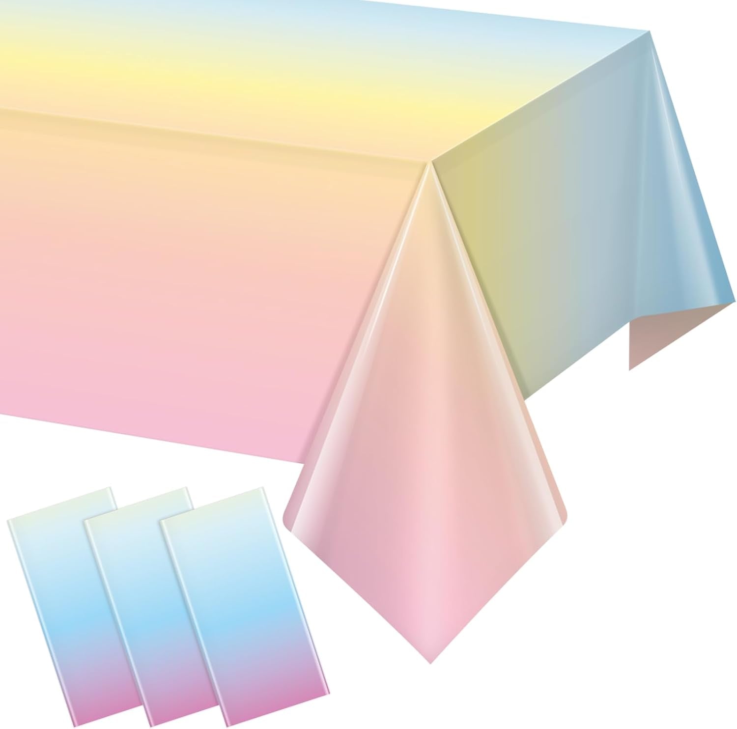 3 Pack Pastel Rainbow Plastic Tablecloth Party Decorations, Pastel Disposable Table Covers for Rectangle Tables, Rainbow Table Cloth for Birthday Baby Shower Wedding Party Supplies, 54X108Inch