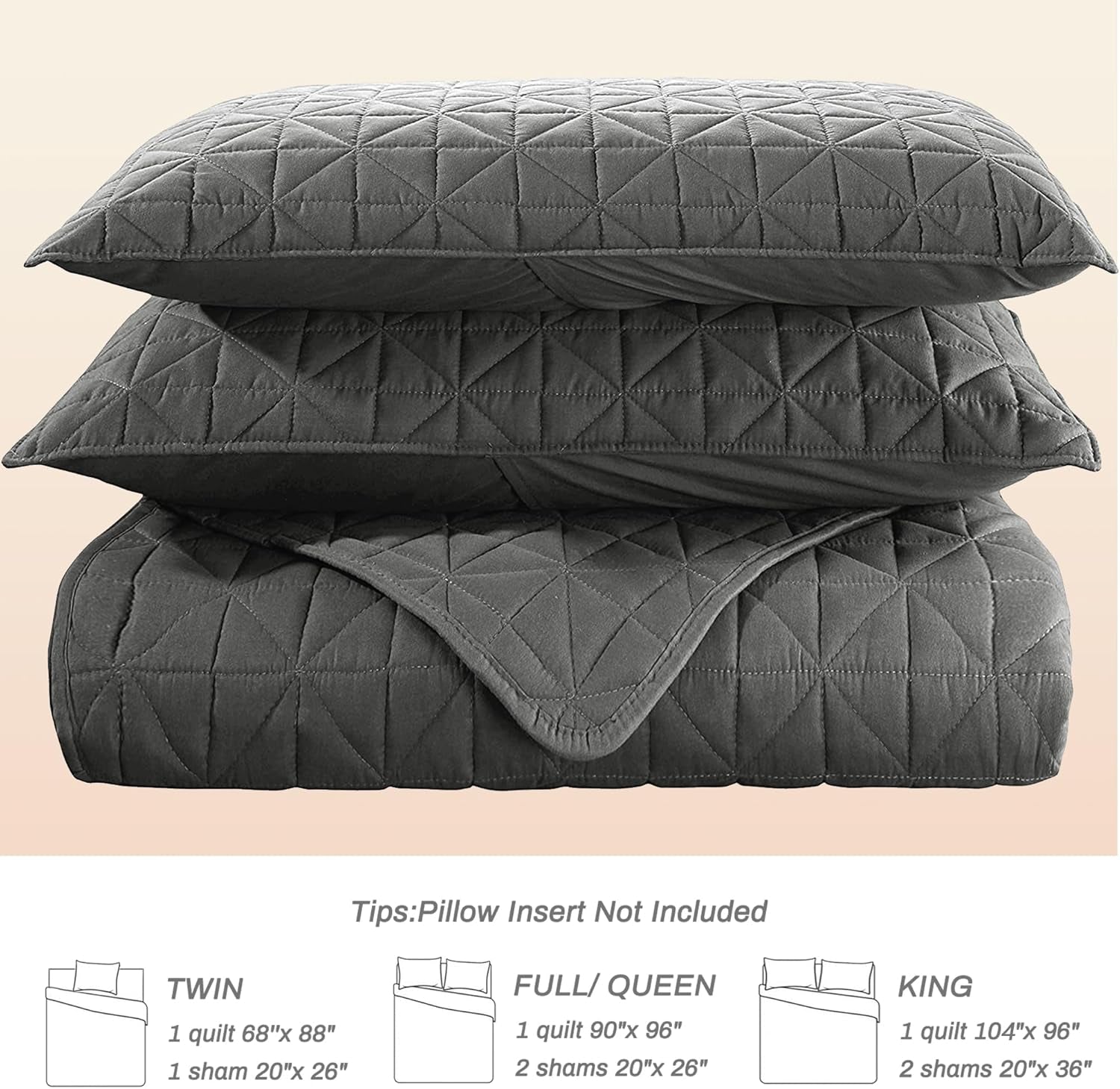 Queen Size Quilted Bedding Set with Stitched Grid Design, Lightweight Grey Bedspread and Pillow Shams for Year-Round Comfort (Includes 1 Quilt and 2 Pillow Shams)