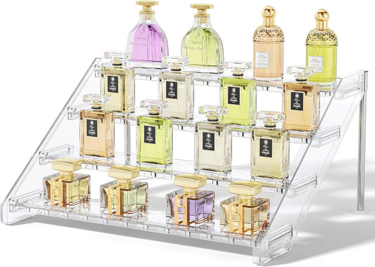 Perfume Organizer, 12.4 Inch Cologne Organizer for Men, 4 Tier Step Display Shelf Stand Holder, Large Shelf Risers for Figures, Cupcake Stand for Party, Riser Stand for Decoration Organization