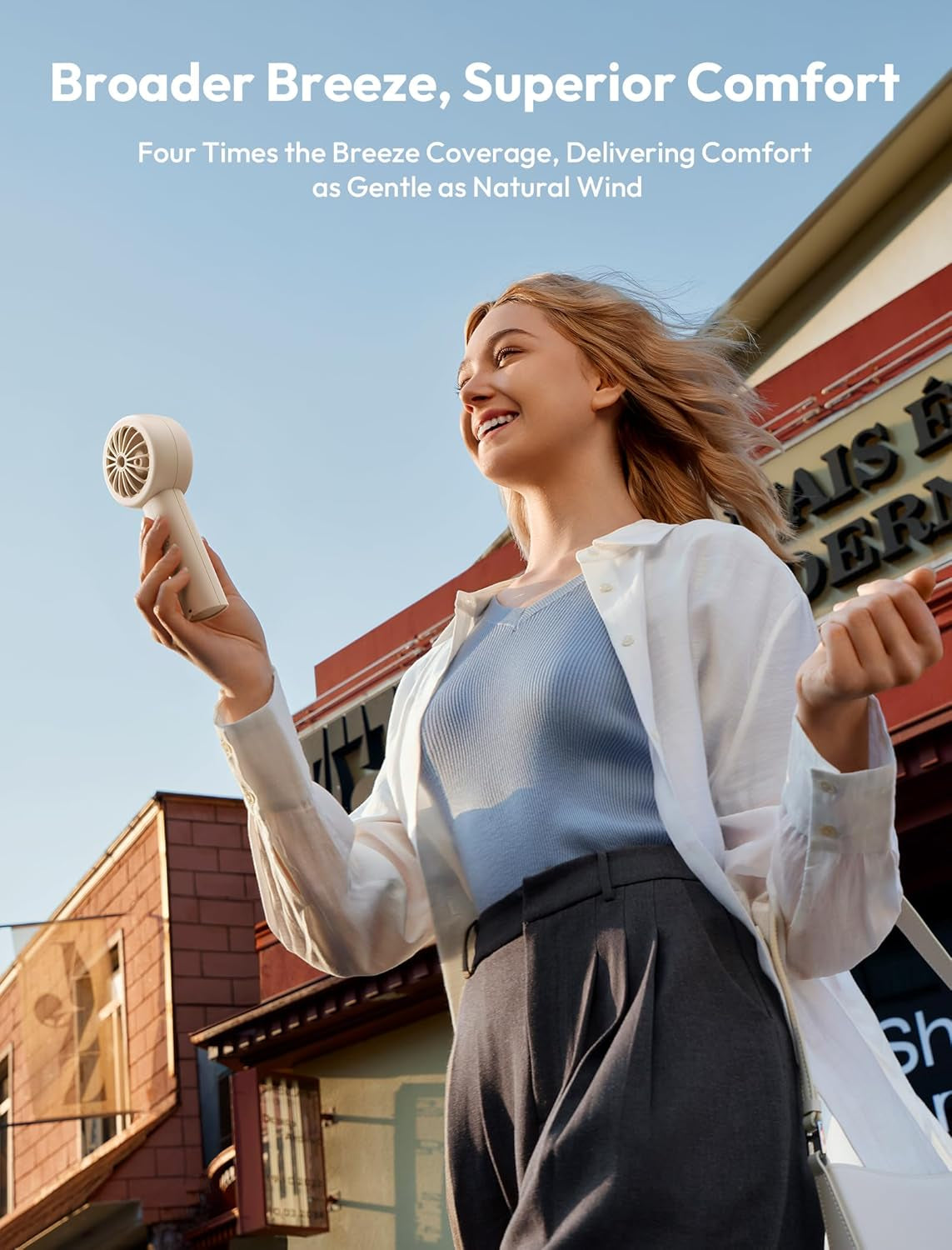 Portable Handheld Turbo Fan [16H Max Cooling Time], 5 Speeds USB Rechargeable Mini Personal Battery Operated Small Pocket Cooling Fan Gifts for Women, Travel, Home, Office, Beach, Lash -Beige