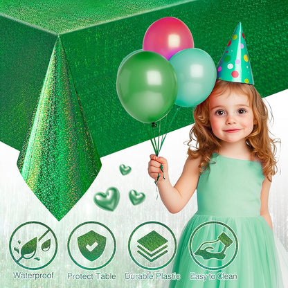 Set of 2 Dark Green Holographic Foil Tablecloths - 54x72 Durable Table Covers for Elegant Events, Perfect for Parties, Weddings, and Showers