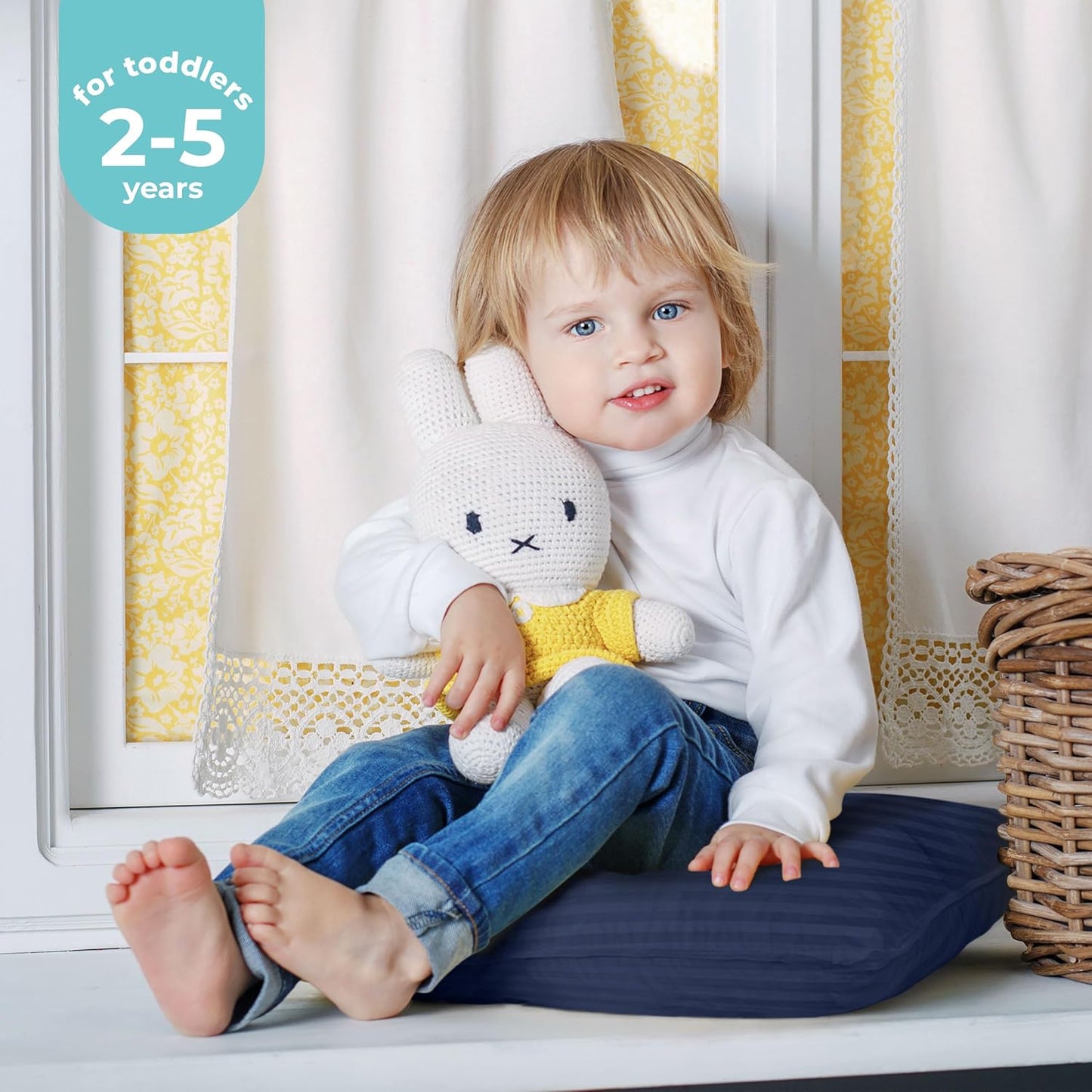 Toddler Pillow (Navy, 2 Pack), 13X18 Pillows for Sleeping, Soft and Breathable Cotton Blend Shell, Small Kids Pillow Perfect for Toddler Bed and Travel (Intended for Age 2 and Up)