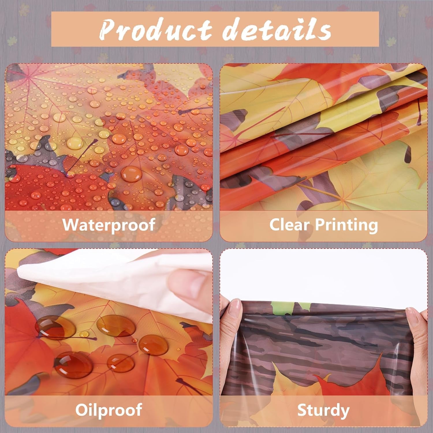 3 Pack Fall Wood Grain Maple Leaves Tablecloth 54 X 108 Inch Thanksgiving Party Tablecovers Disposable Waterproof Plastic Autumn Harvest Theme Table Cloth Rectangle for Dinner Home Table Decor