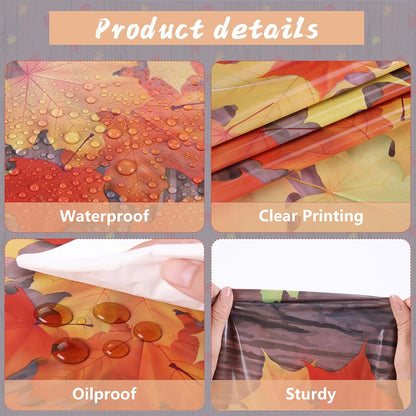 3 Pack Fall Wood Grain Maple Leaves Tablecloth 54 X 108 Inch Thanksgiving Party Tablecovers Disposable Waterproof Plastic Autumn Harvest Theme Table Cloth Rectangle for Dinner Home Table Decor