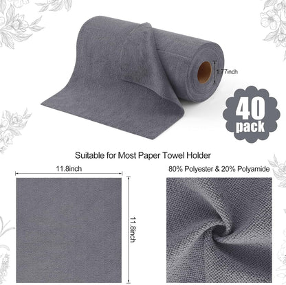 Tear Away Dish Cloths Rolls, 40 Sheets-11.8" X 11.8", Reusable Washable Dish Towels for Kitchen, Ultra Absorbent and Quick Drying Microfiber Cleaning Rags, Grey
