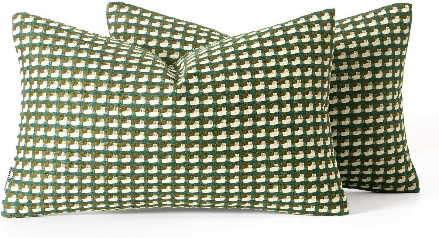 Pack of 2 Outdoor Throw Pillow Covers Decorative Farmhouse Square Waterproof Pillows for Tent Patio Garden Balcony Sofa, 12X20 Inch Green