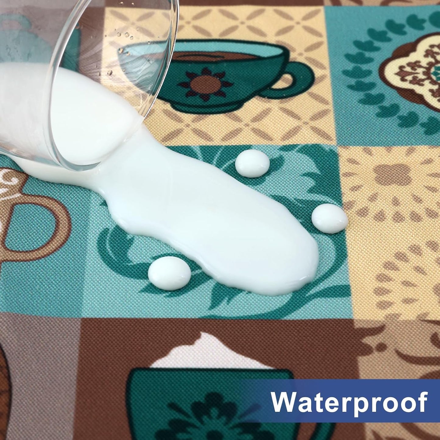 Rectangle Printed Fabric Tablecloth, Elastic Fitted Table Cloth for 6 Foot Table, Washable Polyester Table Cover for Outdoor, Picnic, Camping and Indoor, (Coffee Cup, 30" X 72")