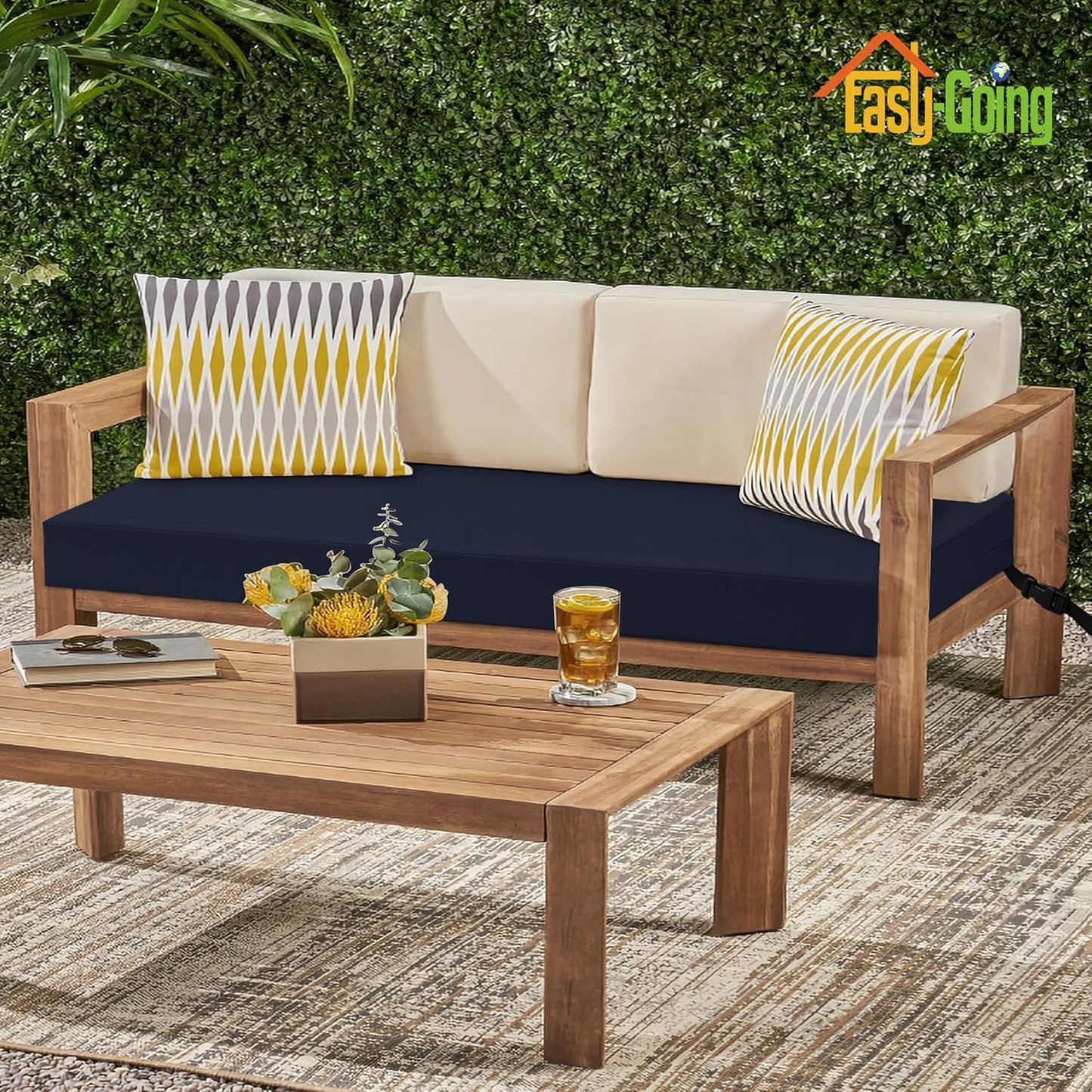 42X18X3 Inch Waterproof Outdoor Couch Bench Cushion Covers Only Replacement Non-Slip Patio Seat Cushion Slipcover with Zipper and Adjustable Straps Navy
