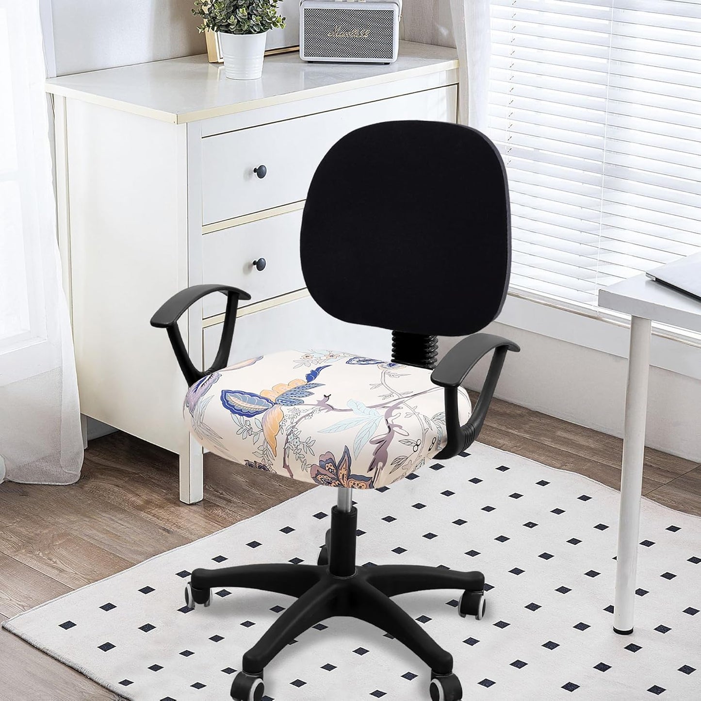 Printed Office Computer Chair Seat Covers, Stretch Fit Universal Desk Rotating Chair Cover Washable Removable Seat Cushion Protectors - Beige