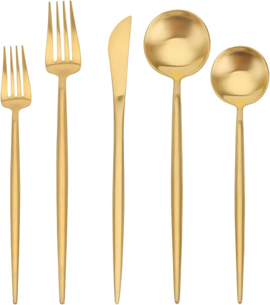 Matte Gold Silverware Set,  30-Piece Stainless Steel Satin Finish Flatware Set Service for 6, Kitchen Utensil Set, Tableware Cutlery Set for Home and Restaurant…