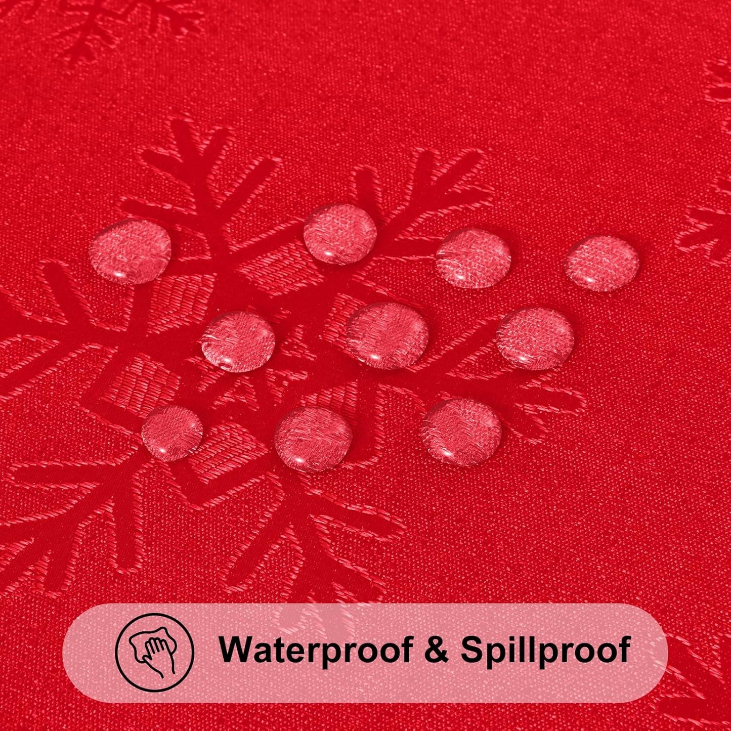 Rectangle Christmas Tablecloth 60X84 Inch, Waterproof Damask Table Cloth, Snowflake Patterns Fabric Table Covers for Christmas Dinner, and New Year Celebration, Red