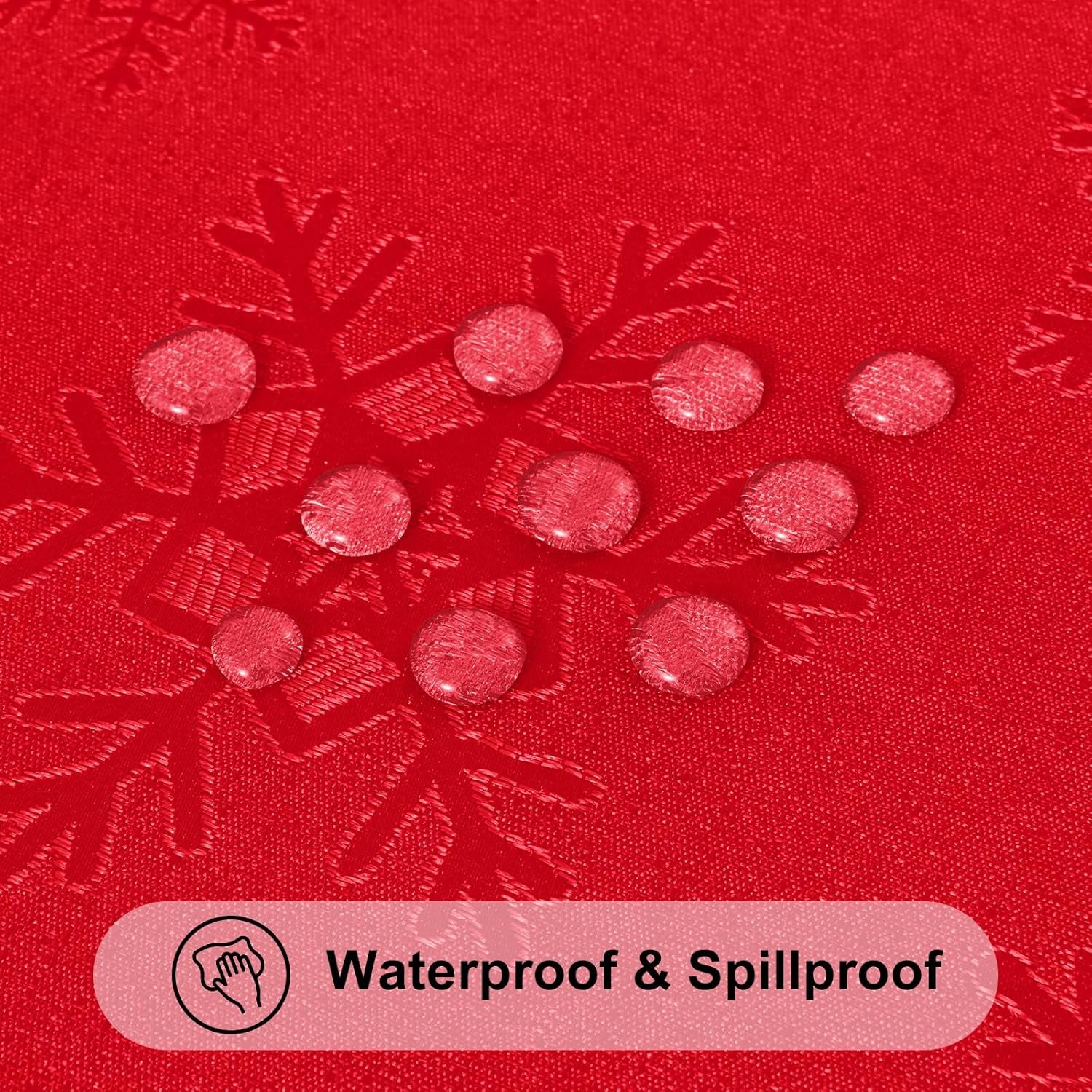 Rectangle Christmas Tablecloth 60X84 Inch, Waterproof Damask Table Cloth, Snowflake Patterns Fabric Table Covers for Christmas Dinner, and New Year Celebration, Red