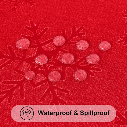 Rectangle Christmas Tablecloth 60X84 Inch, Waterproof Damask Table Cloth, Snowflake Patterns Fabric Table Covers for Christmas Dinner, and New Year Celebration, Red