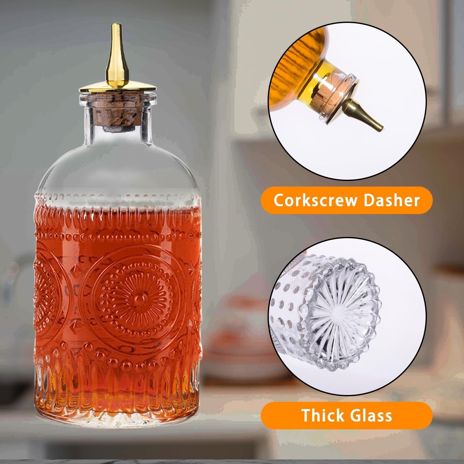 Bitters Bottle Set of 3,Glass Bottles with Dash Top Cocktail Accessories for Drinks,Glass Syrup Dispenser for Coffee Bar