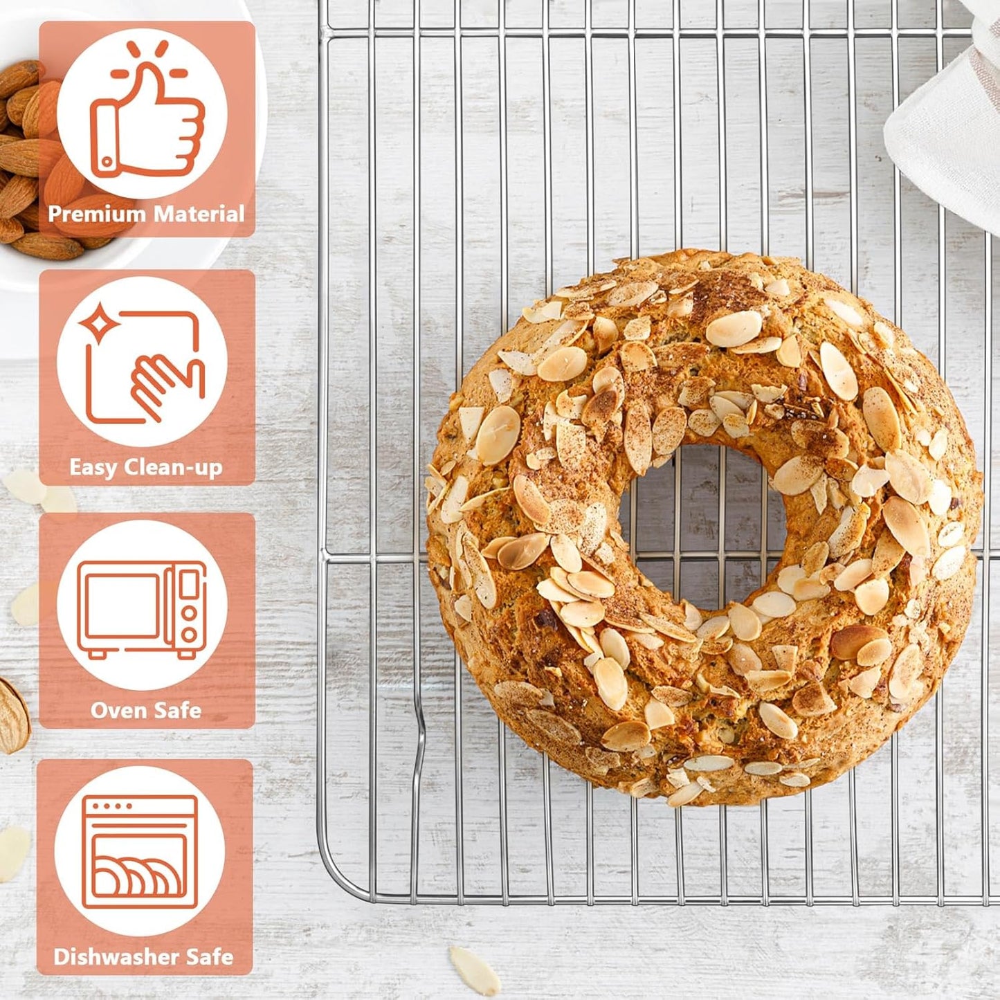 Baking Cooling Rack Set for Cooking Roasting, 4-Piece Stainless Steel Wire Racks for Oven Use, Healthy & Dishwasher Safe, Rectangle, 8.6 + 9.7+ 11.6 + 15.3 Inch