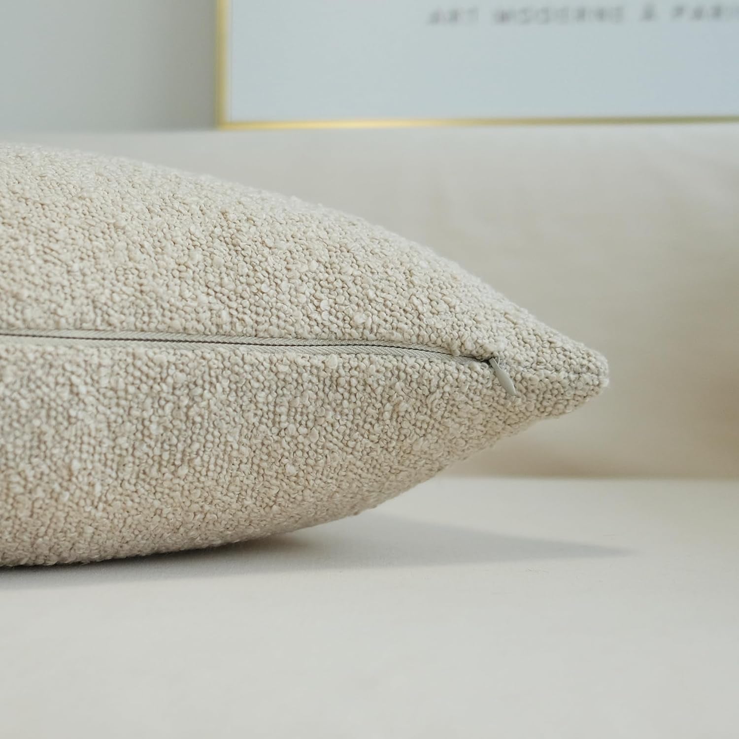 Pack of 2 Textured Boucle Throw Pillow Covers Accent Solid Pillowcovers Home Decor 20 X 20 Inch Beige