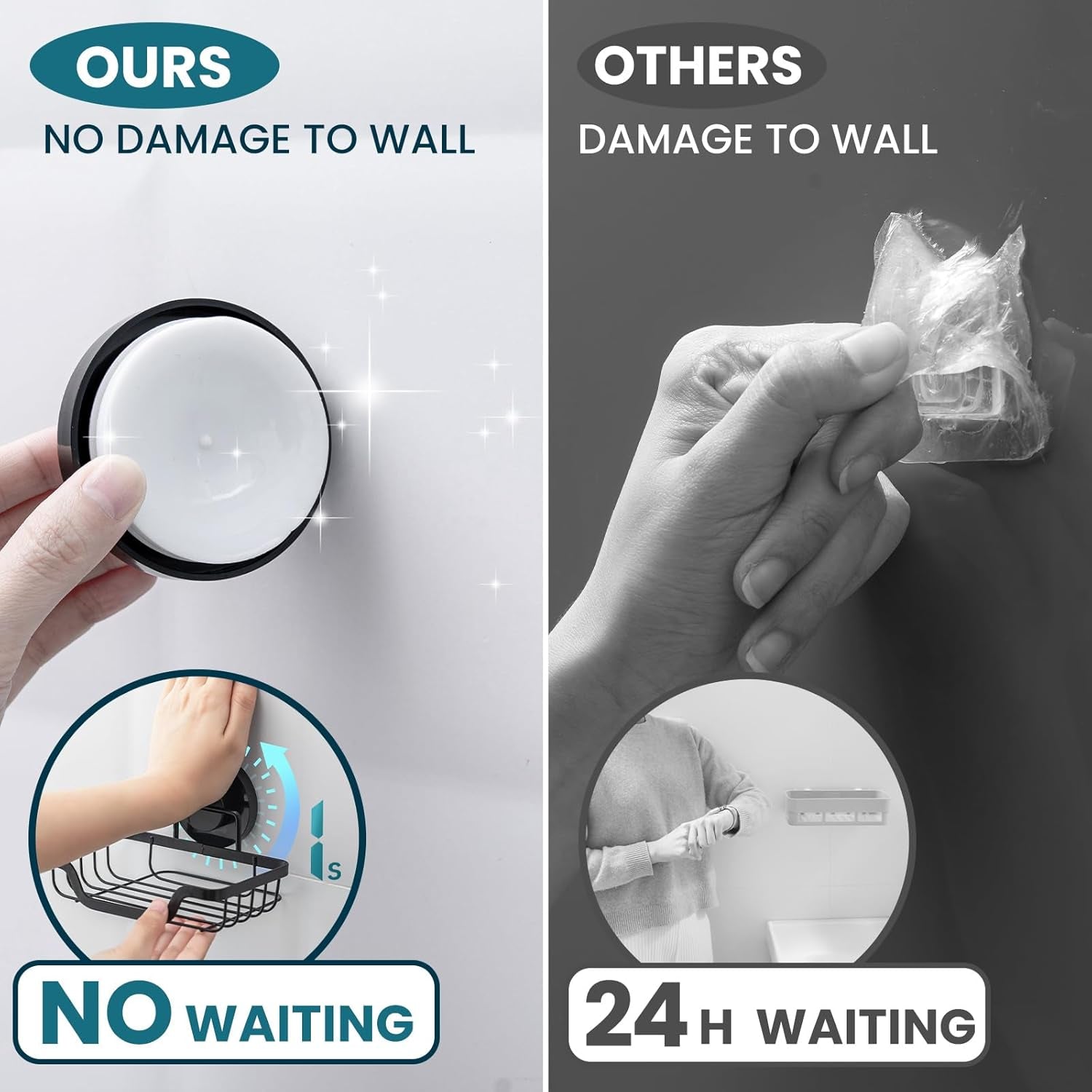 Soap Holder Bar Dish Suction Cup, Bar Shampoo Rack for Shower Wall, Draining Soap Saver Tray for Bathroom, Rustproof Stainless Steel Sponge Holder for Tub, Kitchen, Drill-Free, Black