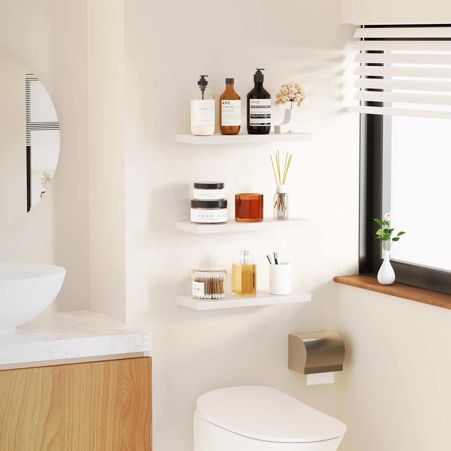 3 Packs Floating Shelves for Room Wall Accent Mounted Bookshelf Storage Bathroom Bedroom Living Room Hanging Kitchen Display Office Plant Book Gaming Dorm Decor Bath Cute Shelf Decore Decir White Wood