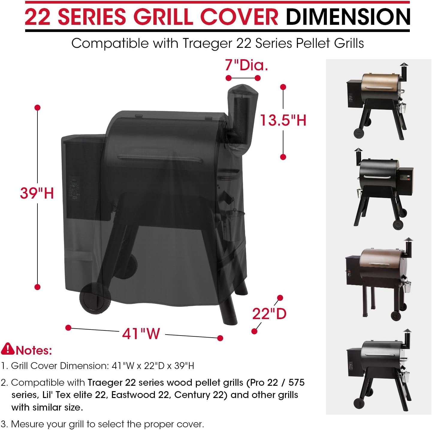 Pellet Grill Cover Compatible with Traeger 22 Series, Lil Tex, Outdoor Full Length Pellet Smoker Cover, Unique UV Resistant Waterproof Vinyl Exterior with Polyester Lining