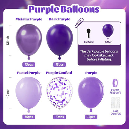 60Pcs Purple Balloons 12Inch with Metallic Pastel Dark Purple Confetti Balloons for Purple Birthday Wedding Baby Shower Party Decorations