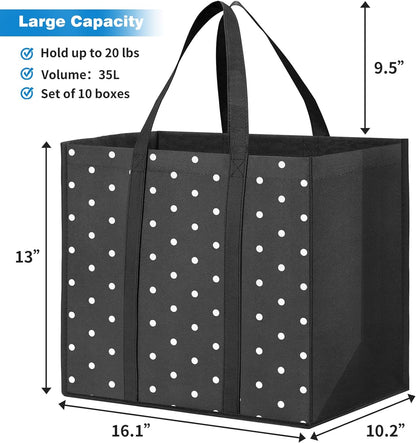 10 Pack Reusable Grocery Bags for Groceries 35L Large Capacity Heavy Duty Waterproof Tote Bags for Shopping and Picnic with Sturdy Handles